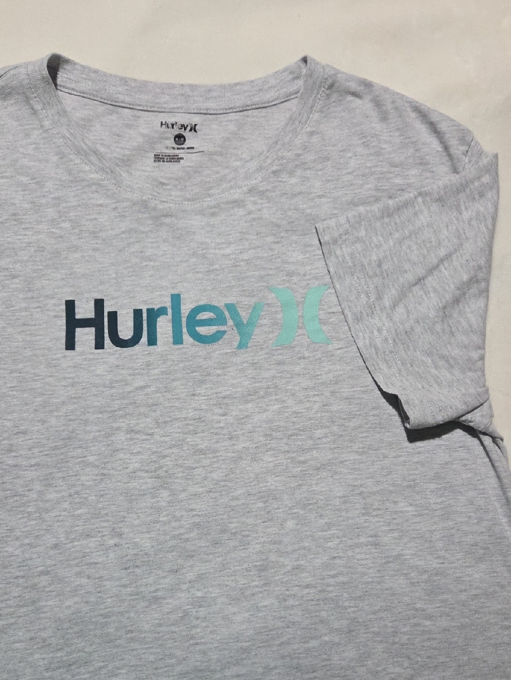 Hurley Gray Tee with Teal Gradient Logo